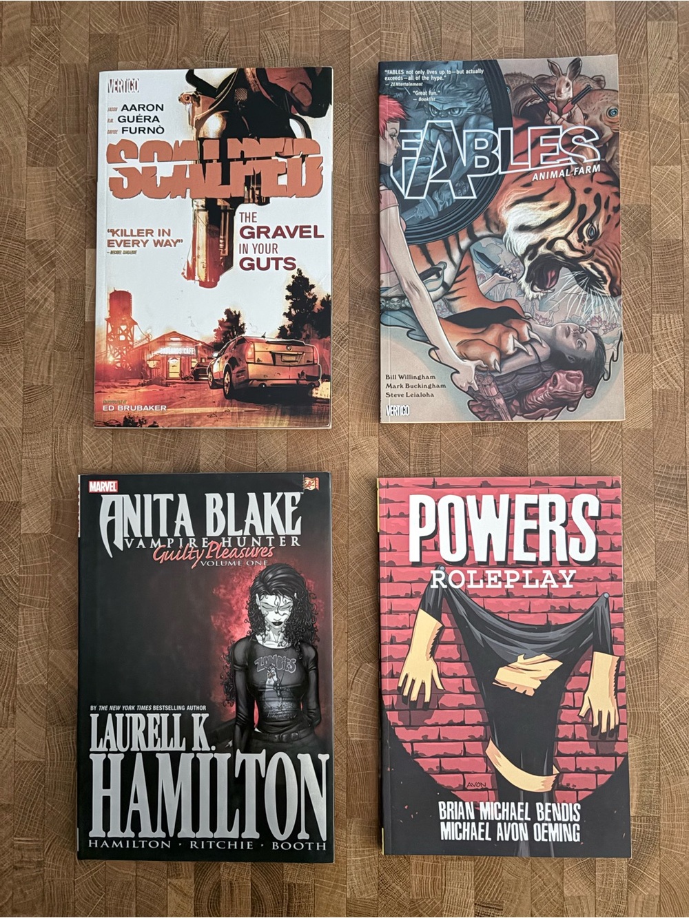 Set of 4 Graphic Novels & marvel glasses – Fables, Powers, Scalped, Anita blade